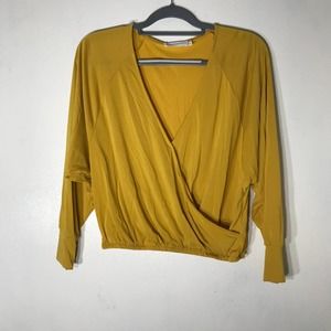 All In Favor Golden Yellow V-Neck Faux Wrap Top